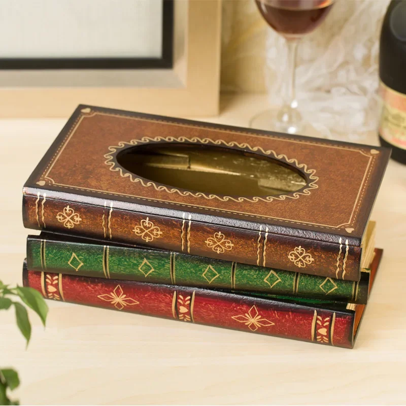 

Retro Wood Book Shape Tissue Box Rectangle Paper Tissue Storage Box Home Decor