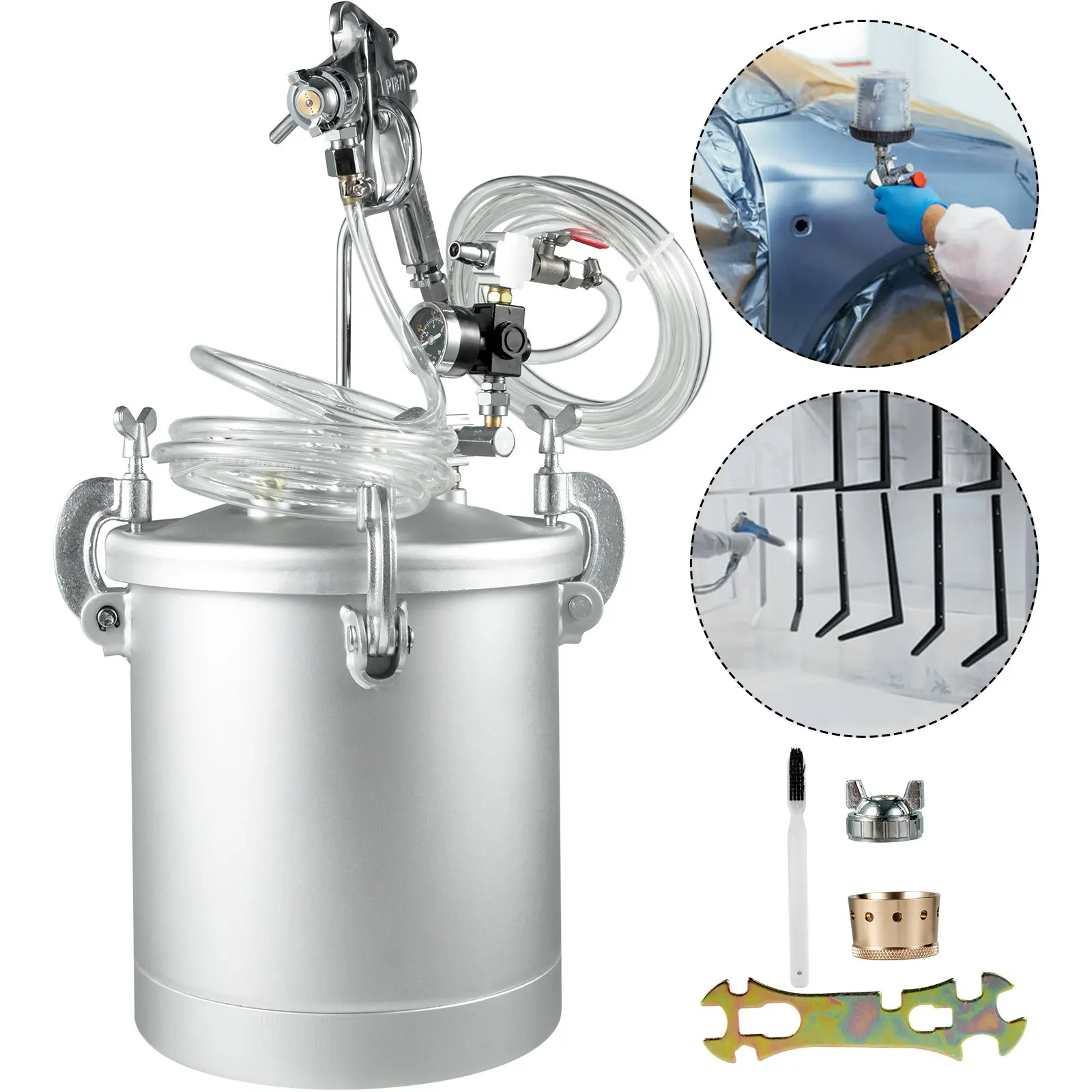 Pressure Pot Tank 10L Pressure Pot Paint Sprayer 2.5 Gallon Paint Pressure Pot Stainless Paint Tank with 3.5mm Nozzle Spray Guns