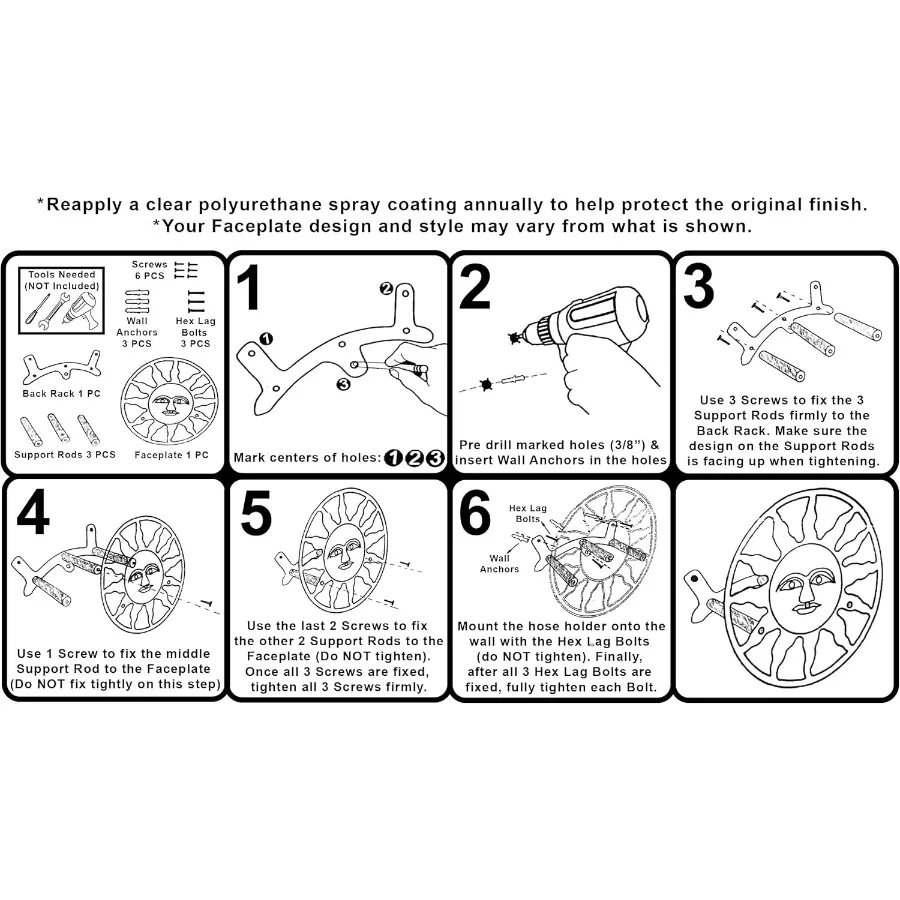 船舶プロペラ型ガーデンホースホルダー 鋳鉄製 緑青とブロンズ仕上げ 壁掛け式 直径10.5インチ 深さ6インチ 7個収納可能