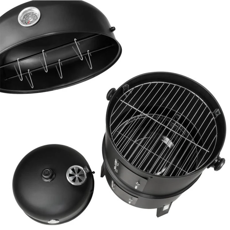 3-In-1 Oven Asap Barbekyu Oven Luar Ruangan Kayu Bakar Kompor Halaman Rak Barbekyu