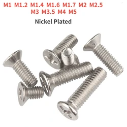 M1 M1.2 M1.4 M1.6 M1.7 M2 M2.5 M3 M3.5 M4 M5 Nickel Plated Carbon Steel KM Screw Cross Flat Countersunk Head Phillips Screws