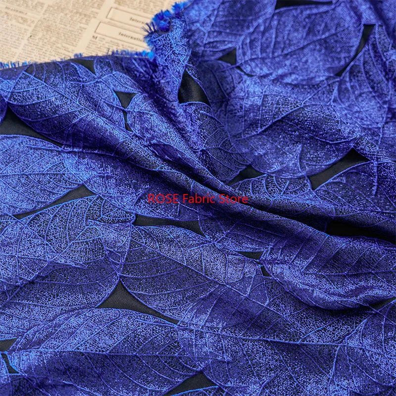 

1 Meter Elegant Blue Leaf Relief Brocade Jacquard Fabric Fashion Dress Jacket Tote Bag Diy Sewing Decorative Fabric