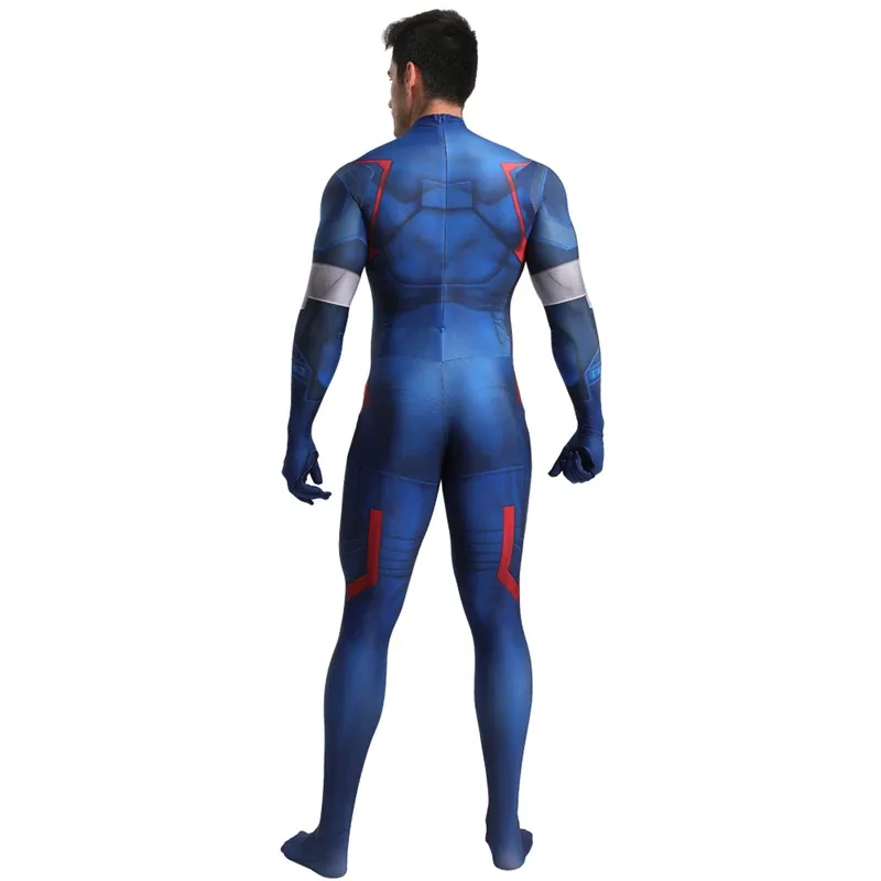 Captain America Costume for Adults and Children, Superhero Zentai Jumpsuit for Halloween Party
