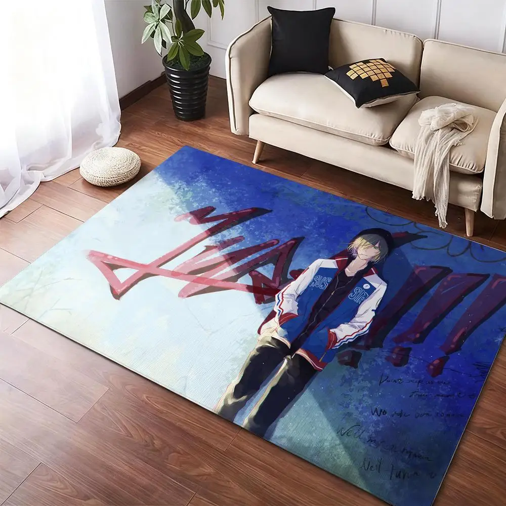

cartoon Y-Yuri On IceS Floor Mat Soft Thickened Non-Slip Door Mat for Living Room Home Decor Flannel Rugs