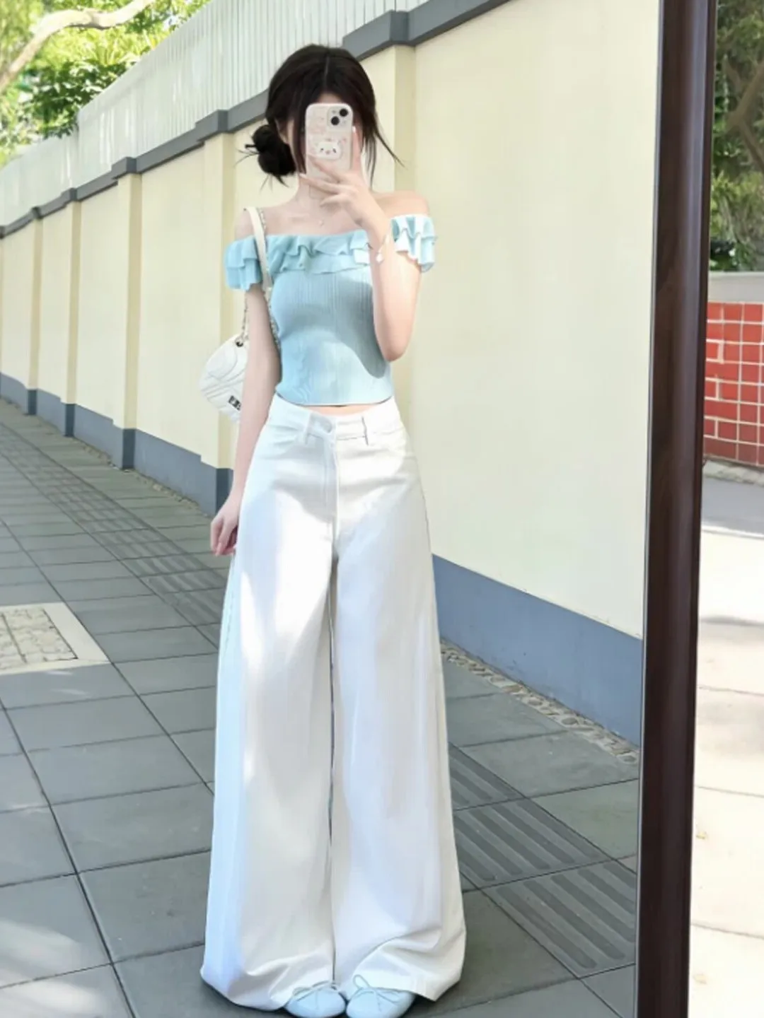 

Chic Summer Outfit Set Gentle Style Beautiful One-Shoulder Top Casual Pants Two-Piece Set Comfortable Cotton Blend Short Slee...