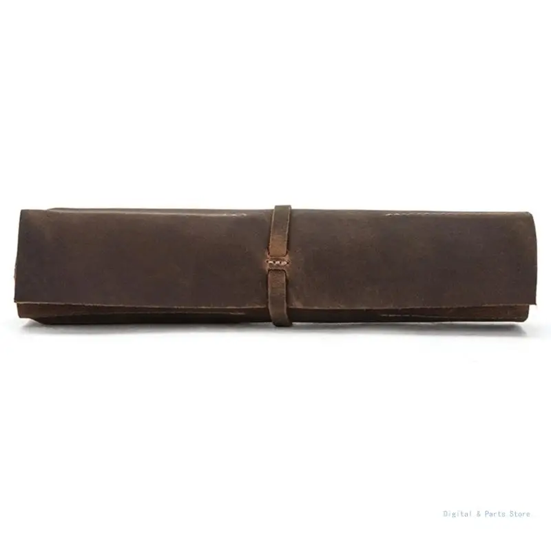 

M17F Retro Pencil for Case Handmade Genuine Leather Roll Up Pen Curtain Bag Wrap Holder Stationery School Supplies