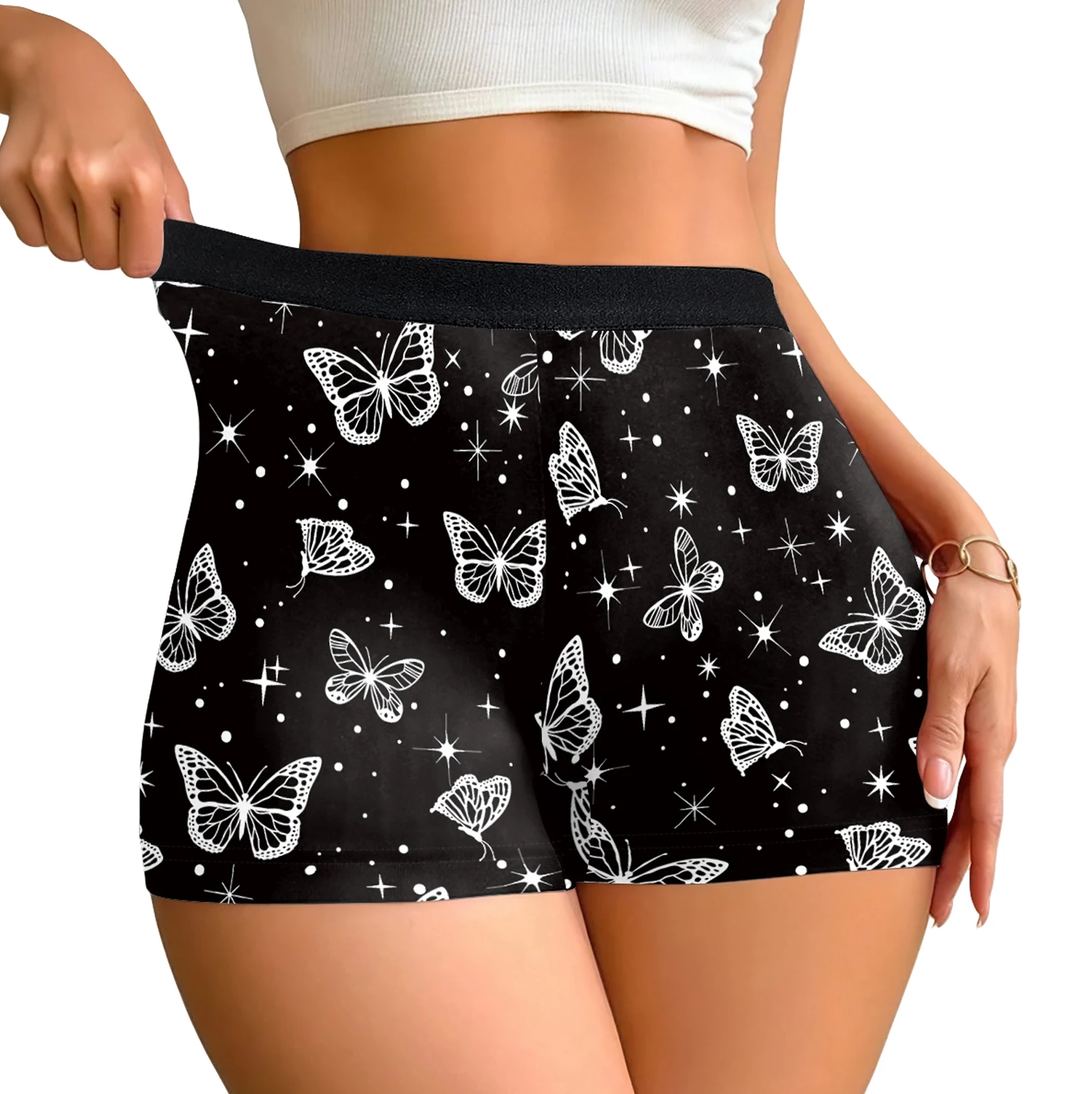 

Shorts Pants Sexy Digital butterfly print High Waist Ruched Slim Fit Butt Lifting ﻿Xshape leggings Sleep Bottoms Lounge Black