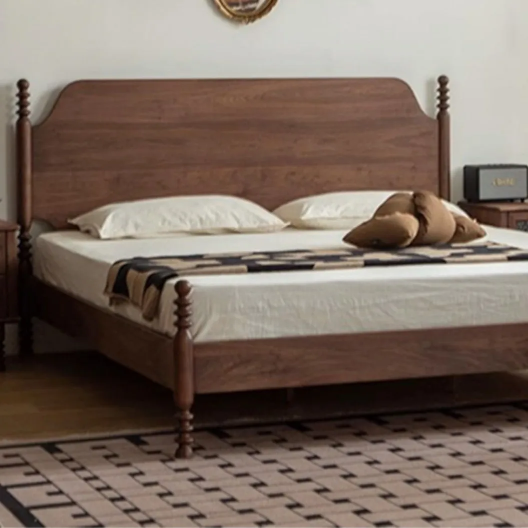 Factory furniture Solid wood bed 1.5m black walnut cherry wood 1.8m double bed Wedding bed