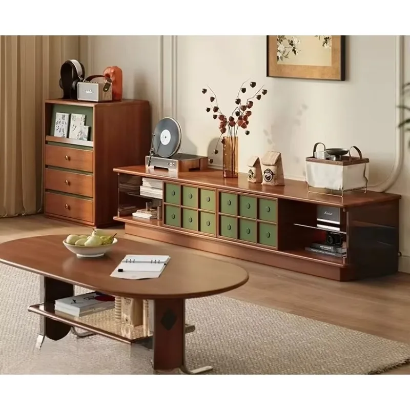 Medieval Floor Shadow Coffee Table Combination Living Room Small Apartment Storage TV CabinetX14