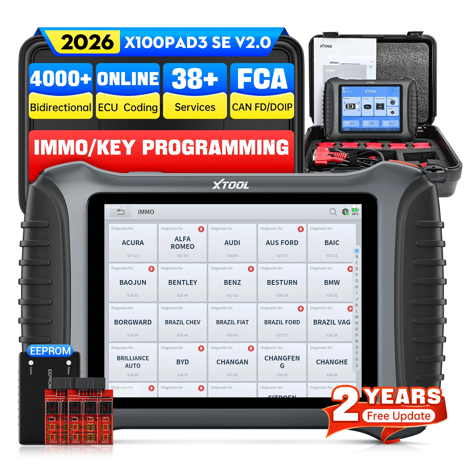 XTOOL X100PAD3 SE V2.0 ALL System Diagnostic Tools Bidirectional Test OBD2 Diagnosis Scanner FCA ECU Coding IMMO Car Scanner New