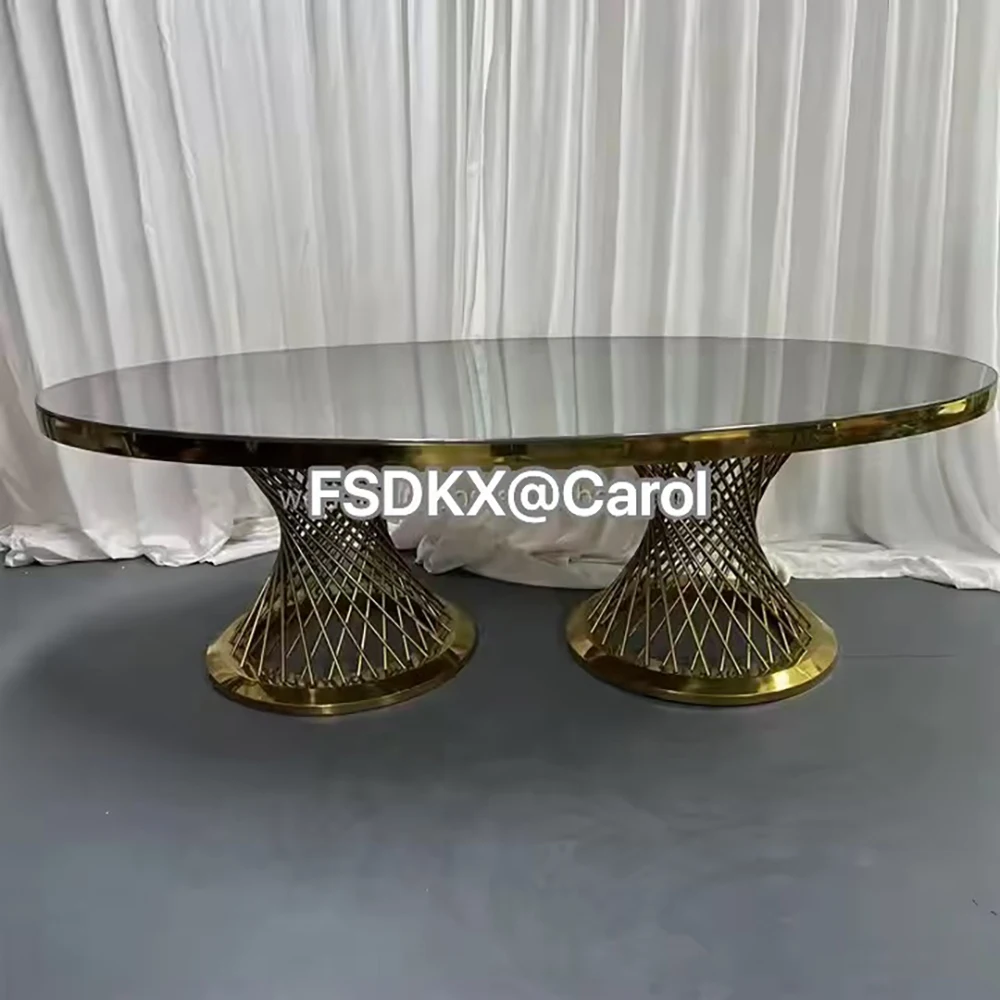 High Quality Wedding Furniture Stainless Steel Mdf Top Dining Table Restaurant Gold Metal Luxury Wedding Table