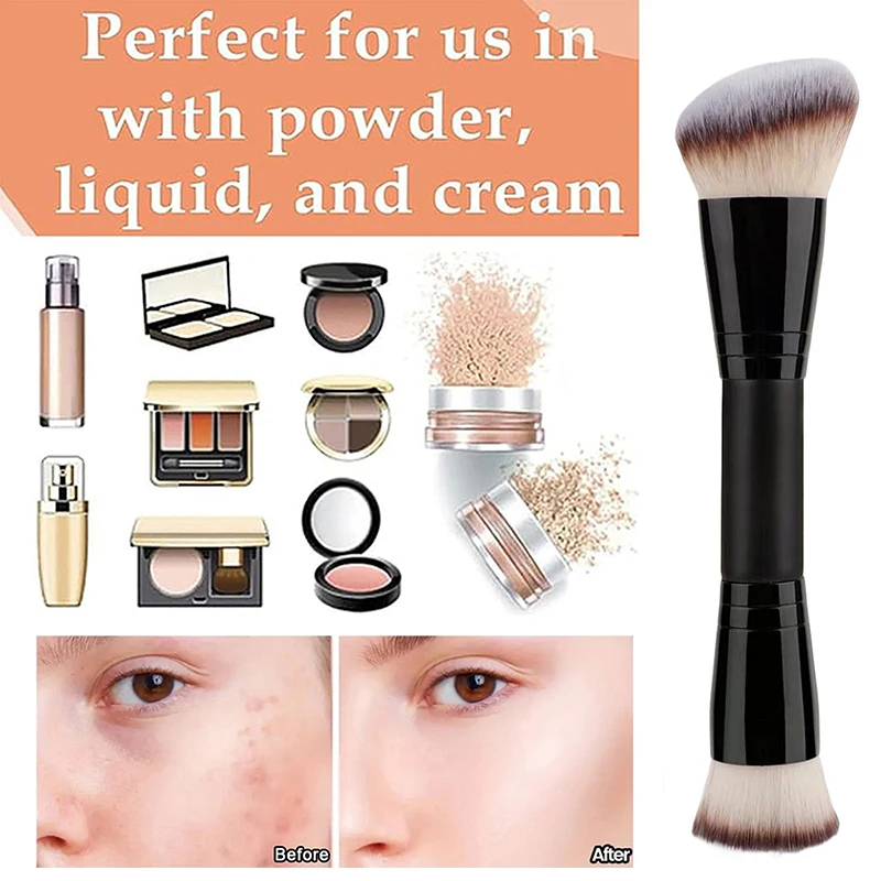 Pennello per trucco professionale a doppia estremità 2 in 1, grande testa tonda e manico per fondotinta, correttore, impostazione, strumento per trucco da viaggio