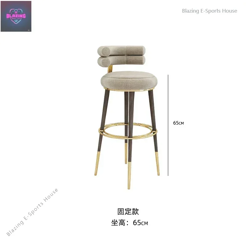 Modern Minimalist Fabric Bar Chairs for Bar Furniture Solid Wood High Chair Nordic Design Light Luxury Backrest Swivel Bar Chair