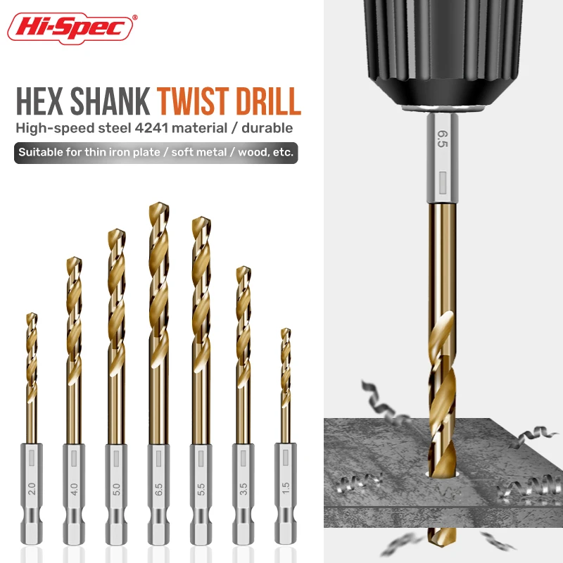 

Hi-Spec 1/4" drill bit set nails Titanium HSS drill bit set drain 13pc twist Metal Hex Shank drill bit set for metal