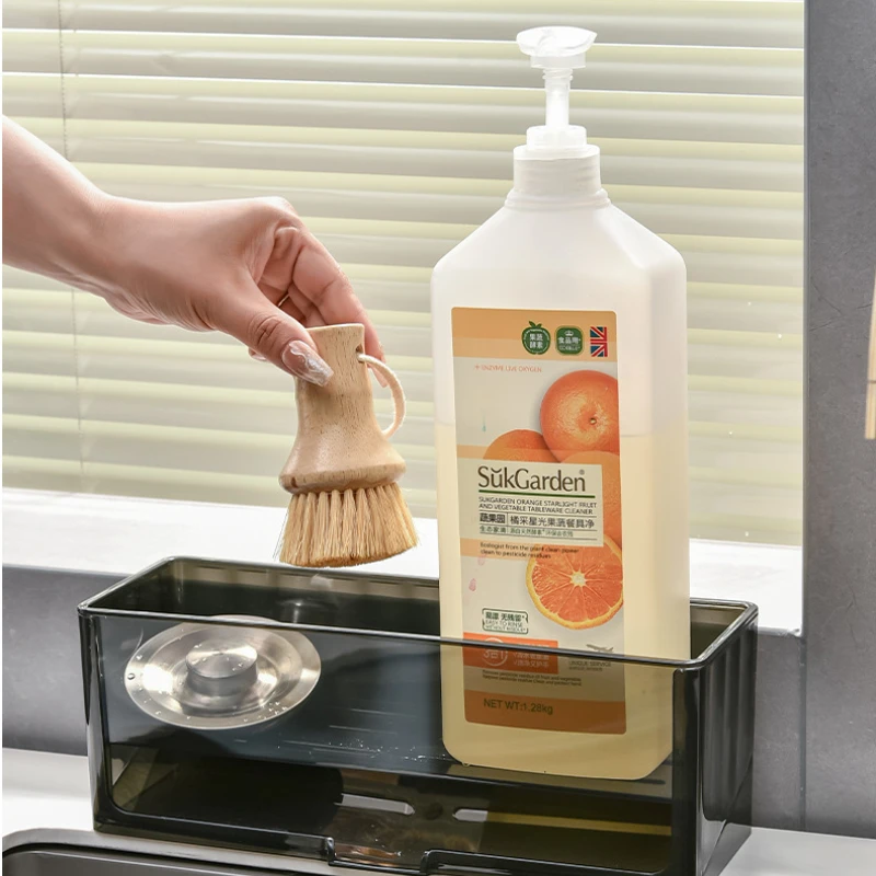 رف تخزين المطبخ، الحوض، رف قماش غسيل الأطباق، رف تخزين منظف غسيل الأطباق على سطح الطاولة، رف تصريف إسفنجي للصنبور