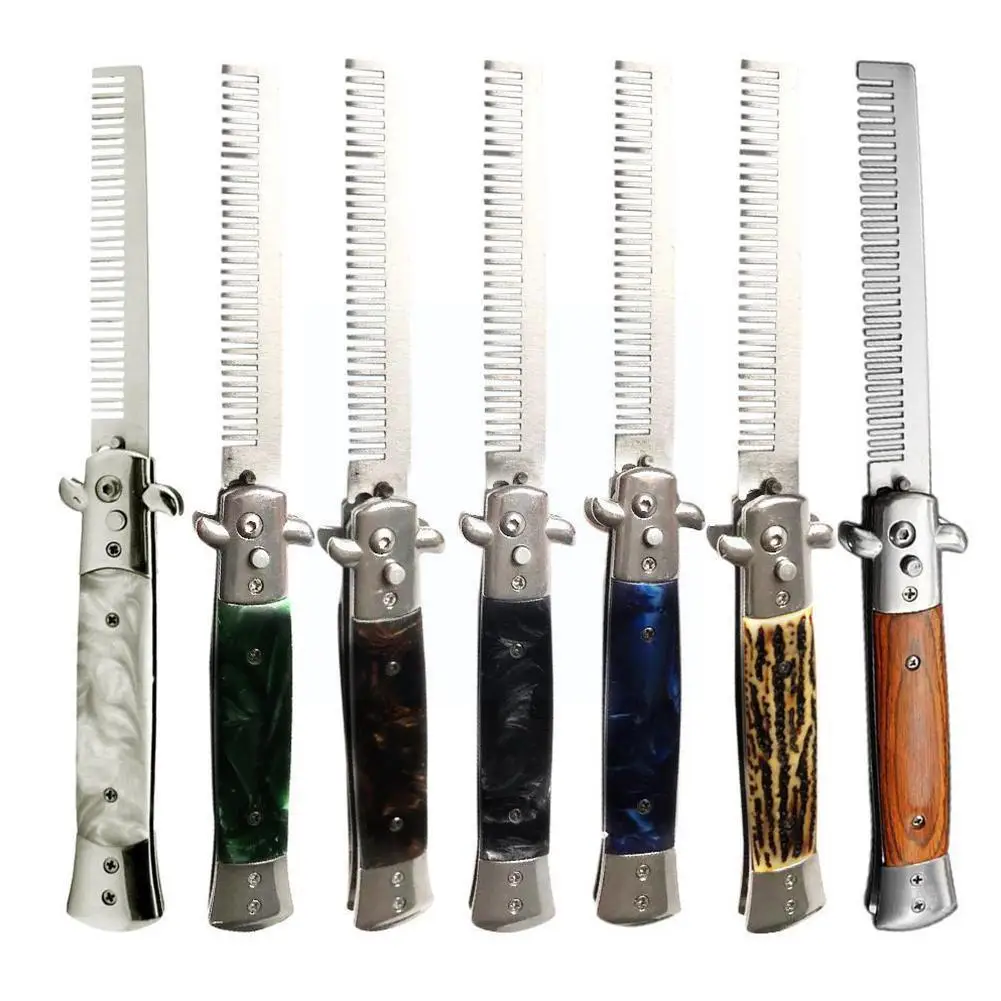 Automatic Steel Combs Foldable Knife Brushes Hair Trimmer Comb Mens butterfly Accessories Brush Knife Pocket Z8U0