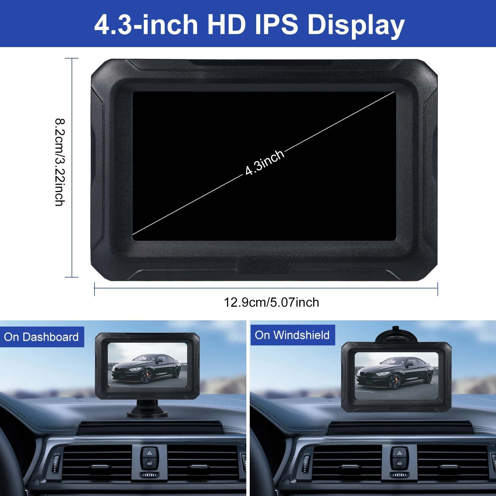 Car Waterproof Rear View Camera with 4.3-inch IPS Monitor AHD Night Vision Backup Camera 150° Wide-angle Adjustable Guide Lines