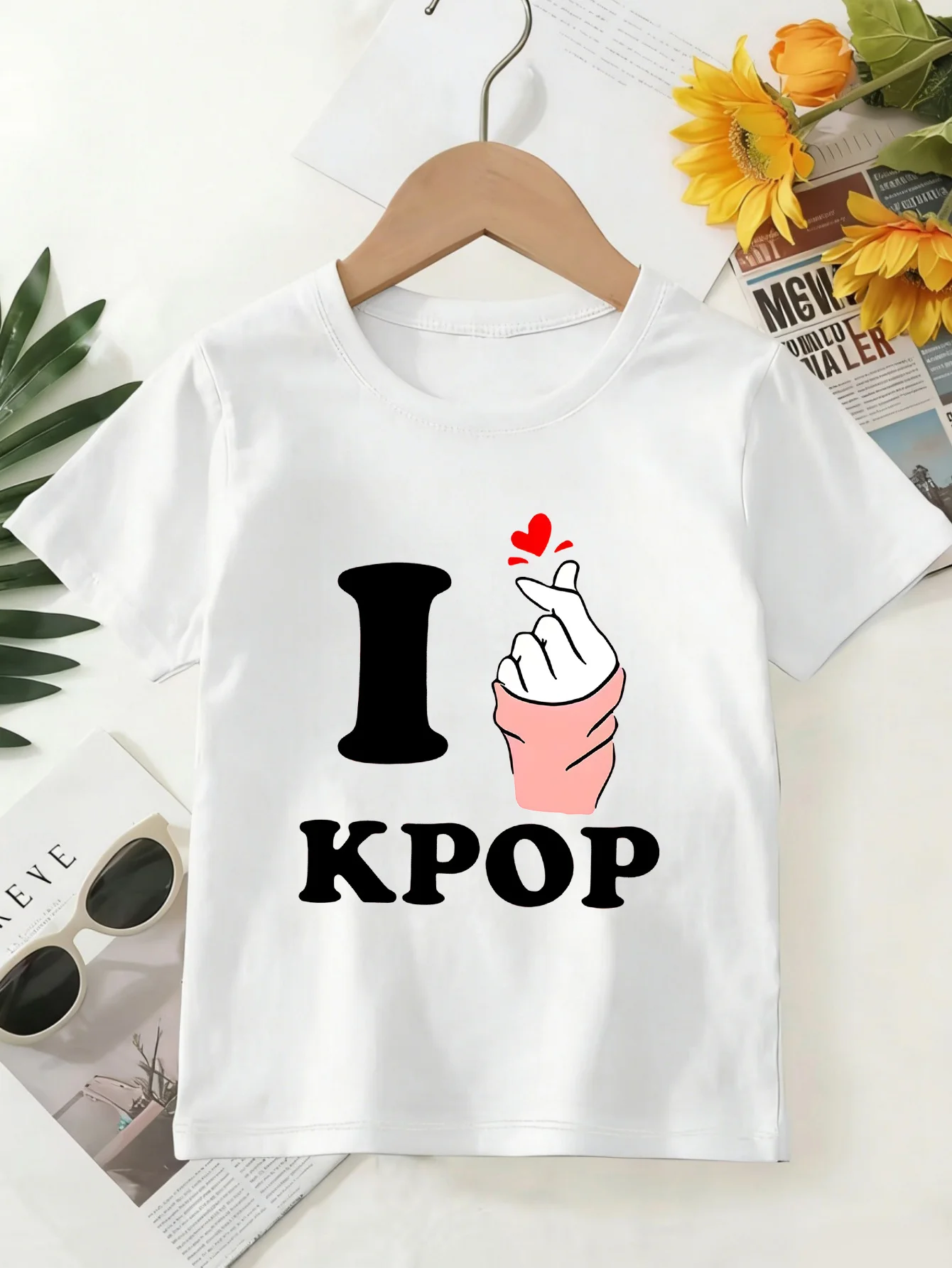 I Love Kpop Finger Heart Graphic Print T Shirt Family Matching Outfit Boys Girls Kids Short Sleeve Children Daily Tees
