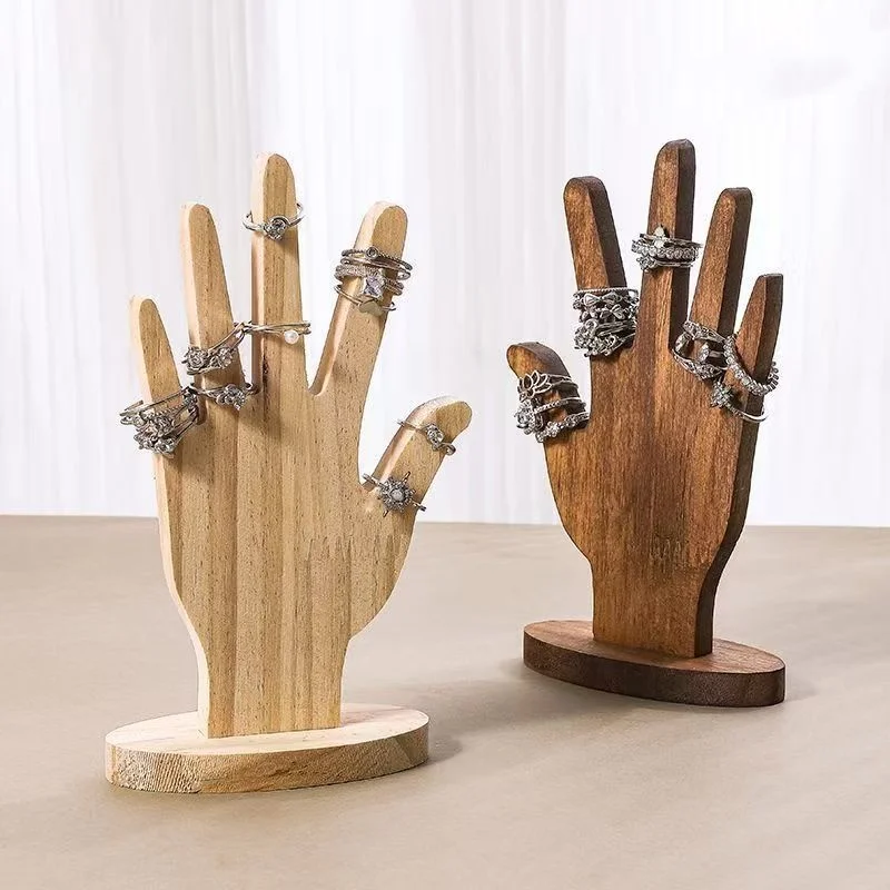 Wooden Hand Form Bracelet Bangle Display Stand Mannequin Palm Shaped Ring Storage Holder Desktop Jewelry Organizers