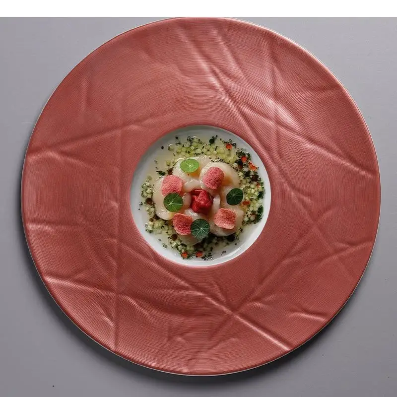 

Ceramic Cooking Plate Dinner Vegetable Dish Hotel Restaurant Round Tableware Pasta Steak Pastry Dessert Tray