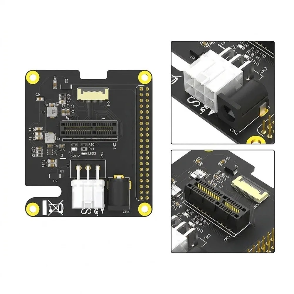 For Raspberry Pi 5 For PCIe x1 Slot Adapter FFC to For PCIe Conversion Board with GPIO Compatibility and Hardware Kit