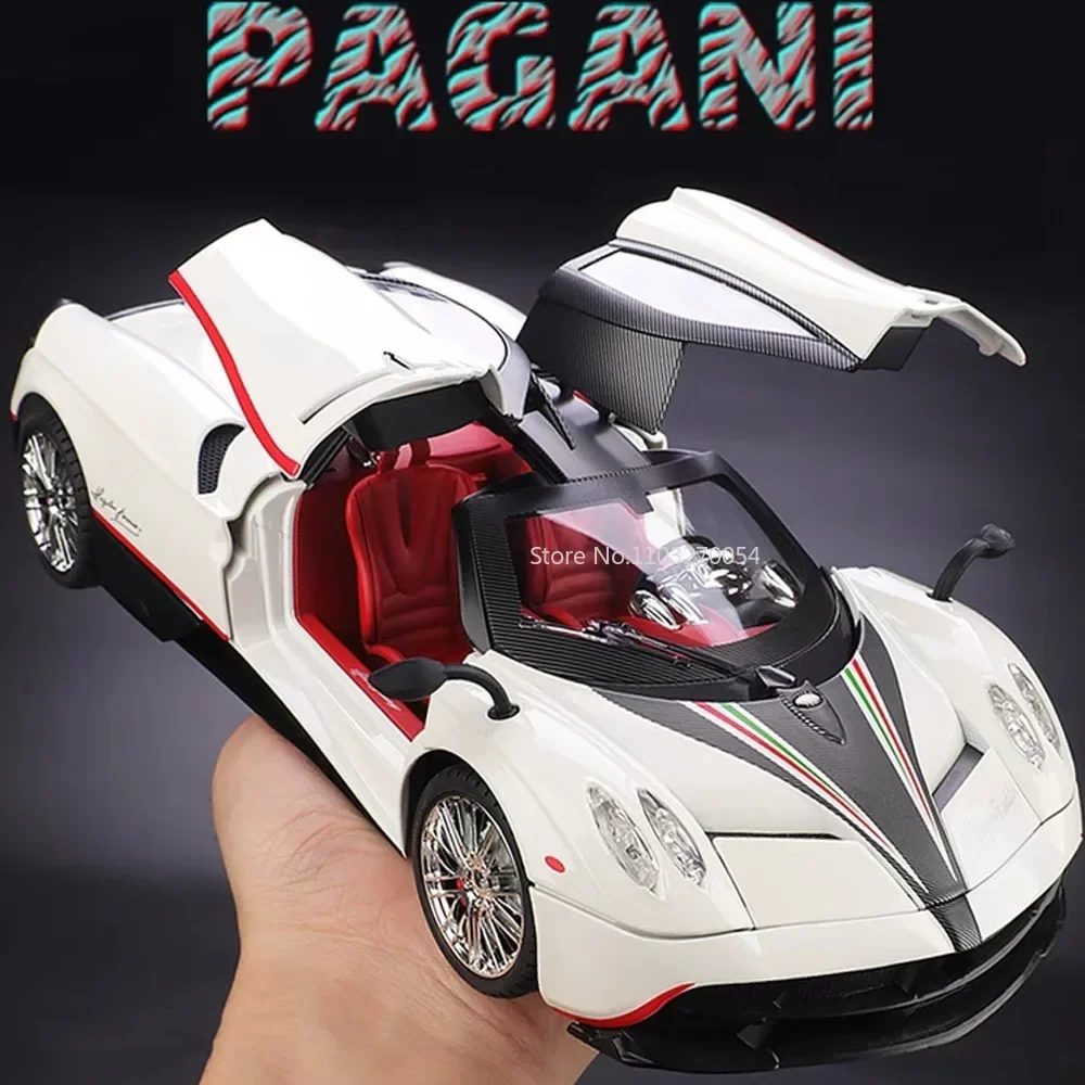 Large 1:18 Pagani Huayra Miniature Supercar Alloy Diecast Toys Model Pull Back Sound Light Convertible Vehicles Gifts Collection