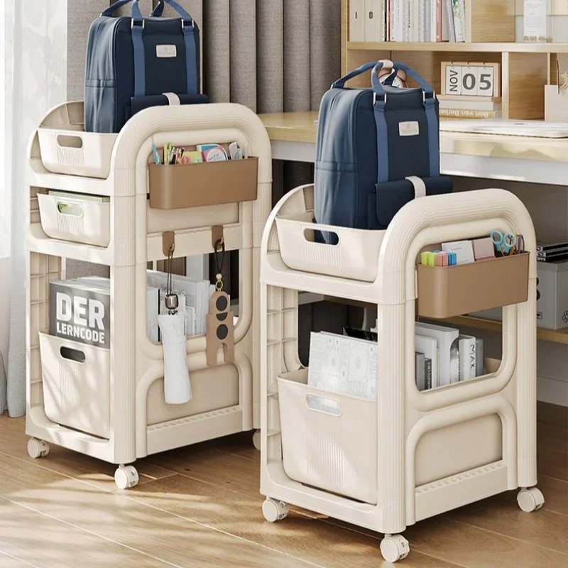 

Movable Bookshelf Multi-Tier School Bag Shelf Drawer Style Storage Rack Under-Table Wheeled Trolley Snack Storage Trolley