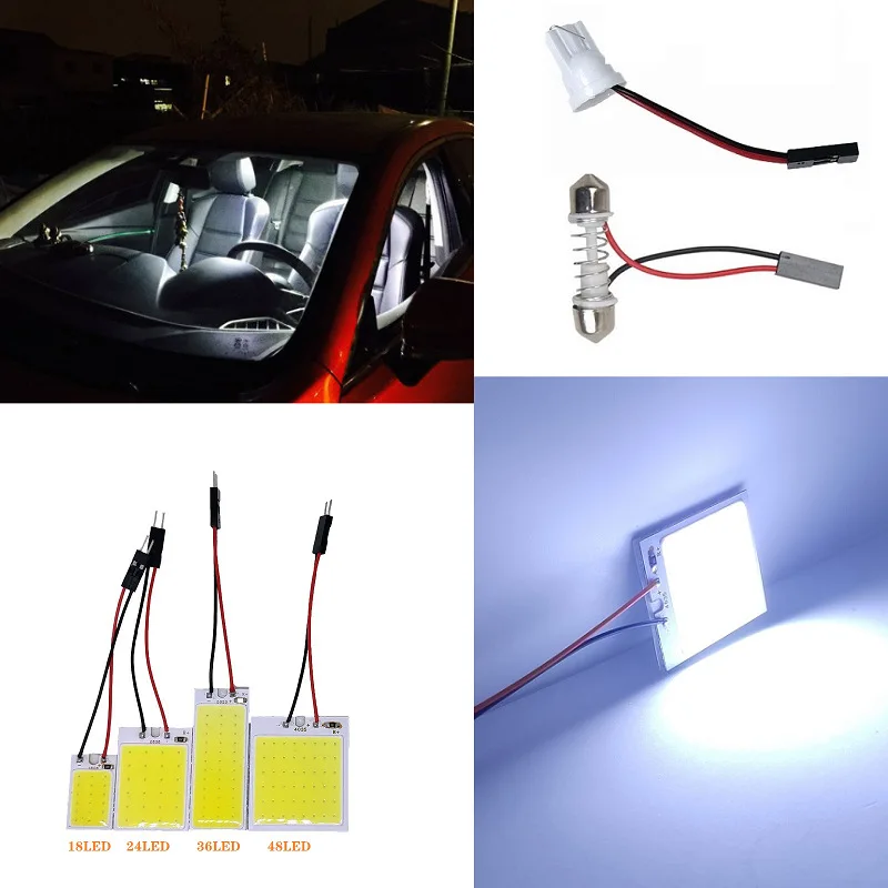 Car LED Panel Lights Festoon(29-41mm) T10 BA9S Socket type Universal Auto Dome Reading Lamps Boat Dome Bulb 12V 6000K White Blue