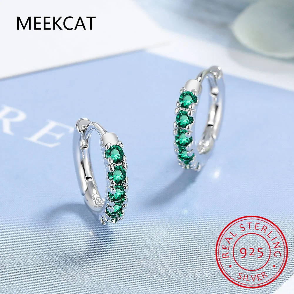 Green Simulated Nano Emerald 925 Sterling Silver Round Hoop Earrings for Women Luxury Gemstone Statement Jewelry Creole Huggies