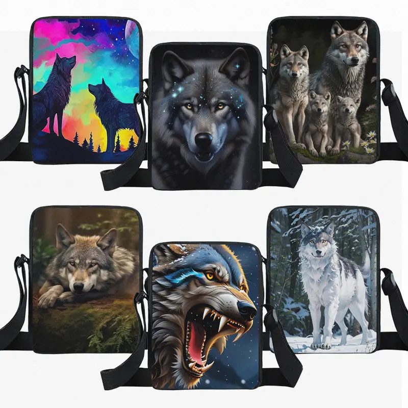 

Cool Animal Wolf Print Shoulder Bag Mens Handbag Teenager Boys Portable Messenger Bag Cute Totes Samll Cross Bags Bookbag