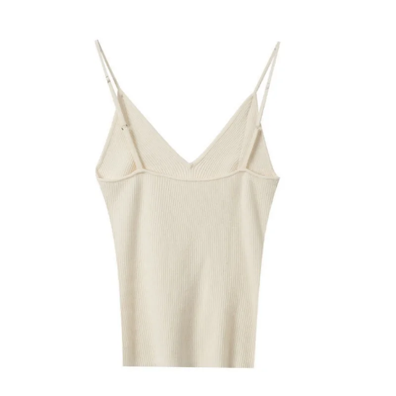 Birdtree, 100% Sheep Wool Knitted Tank Top, Sleeveless V-neck Vest, Women's Basics Sling Slim Knitwear, 2026 Autumn New T68724JF