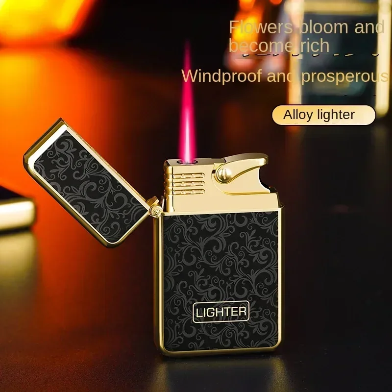 New Red Jet Flame Lighter Luminous Inflatable Butane Gas Windproof Lighters Strong Powerful Cigar Torch Lighters for Smoker Gift