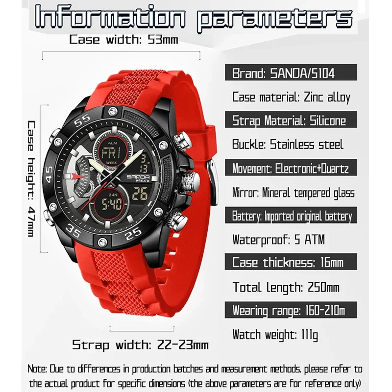 SANDA High-end Quartz Watch Men's Electronic Watch Outdoor Sports Multifunctional Night Light Stopwatch Waterproof Men's Watches
