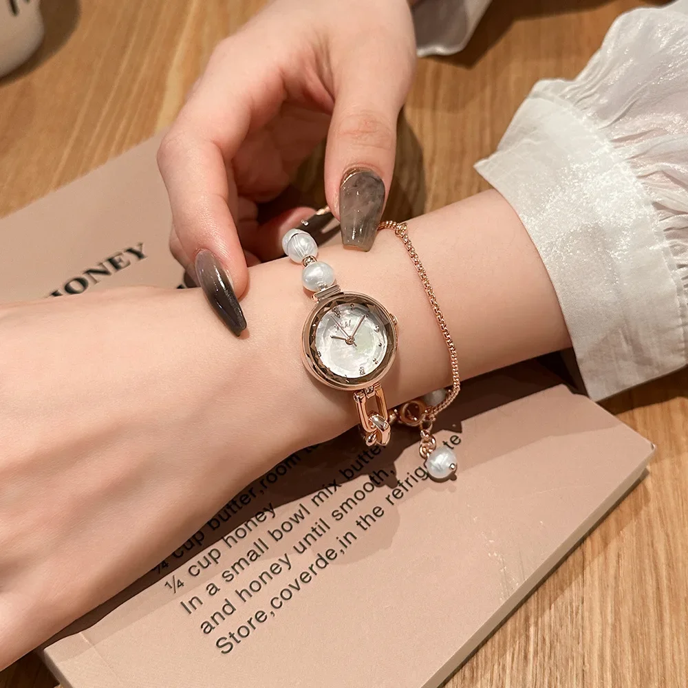 Luxury Watch for Women Elegant White Pearl Bracelet Chain Quartz Waterproof Top Brand Ladies Small Wristwatch