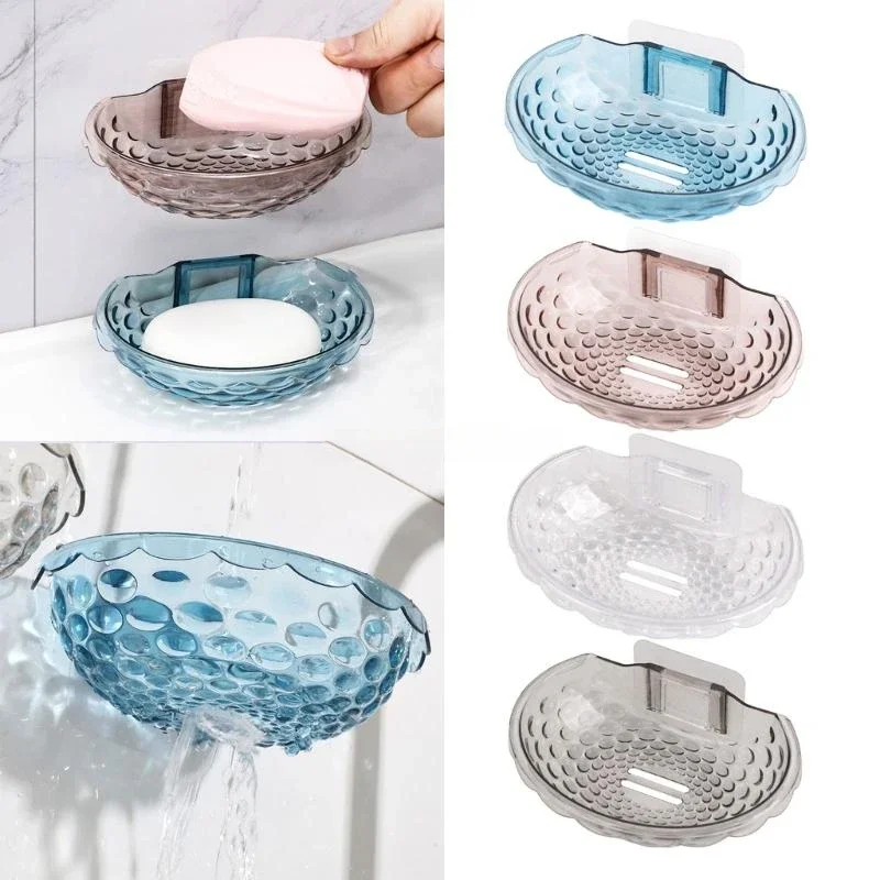 Wall Mounted Soap Dish Drain Transparent Acrylic Soap Holder Household Self Adhesive Soap Sponge Dish Bathroom Accessories