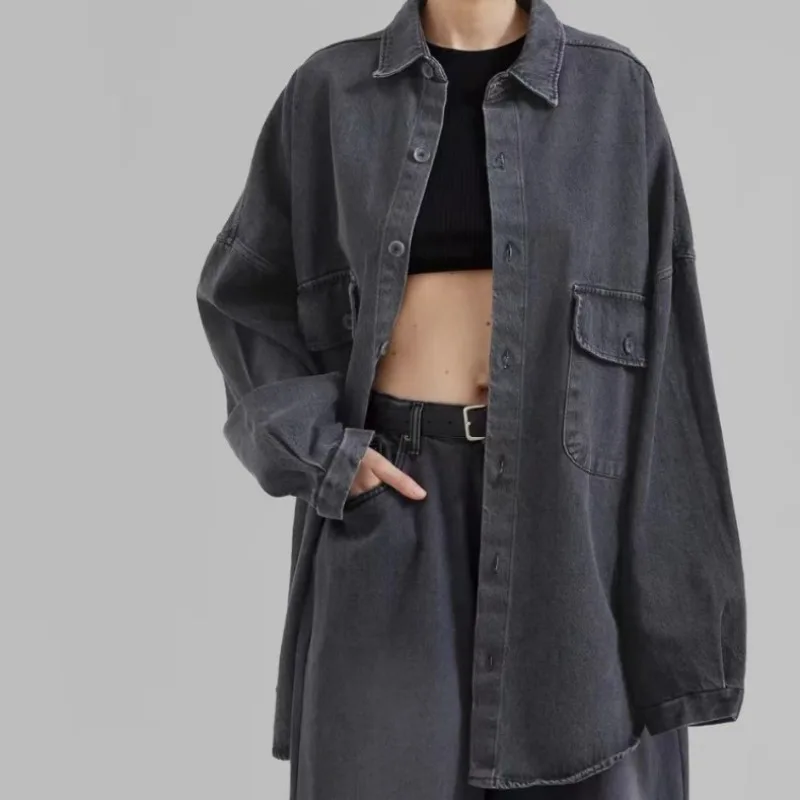 Spring Autumn Denim Jacket Shirt Oversized Simple Coat