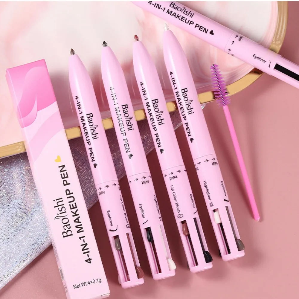 Lápiz de maquillaje multifunción 4 en 1, delineador de ojos compacto de viaje, delineador de labios, lápiz de cejas, lápiz de sombra de ojos resaltador