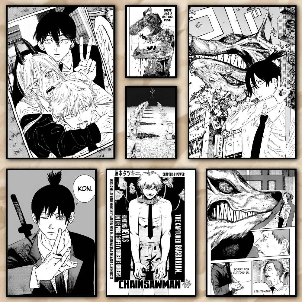 Pintura clásica de Anime C-Chainsaw M-Man, caligrafía, lienzo de alta calidad, arte de pared para oficina, restaurante, conjunto de decoración del hogar