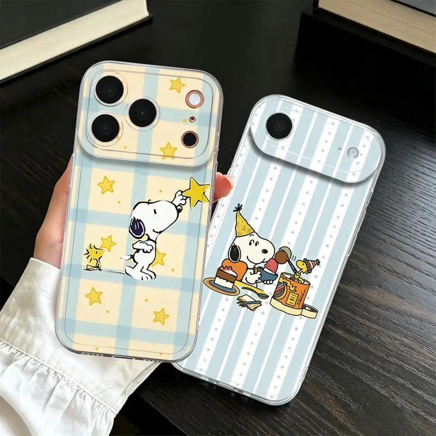 Soft Phone Cover Case for iPhone 17 Pro Max 11 Pro Air 13 17e XS Max XR 16Pro 15 12 Mini 14 Plus Cartoon Snoopies Cute