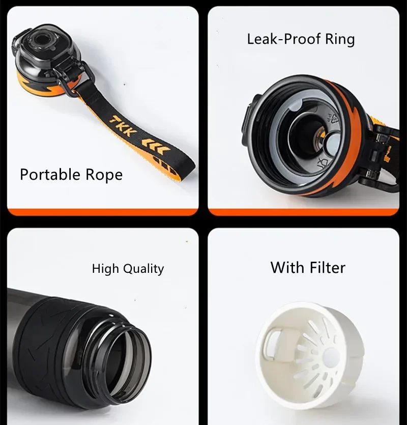 زجاجة مياه مادة تريتان عالية الجودة 1000 مل مع شفاطة محمولة ومتينة لصالة الألعاب الرياضية واللياقة البدنية في الهواء الطلق زجاجة شرب رياضية