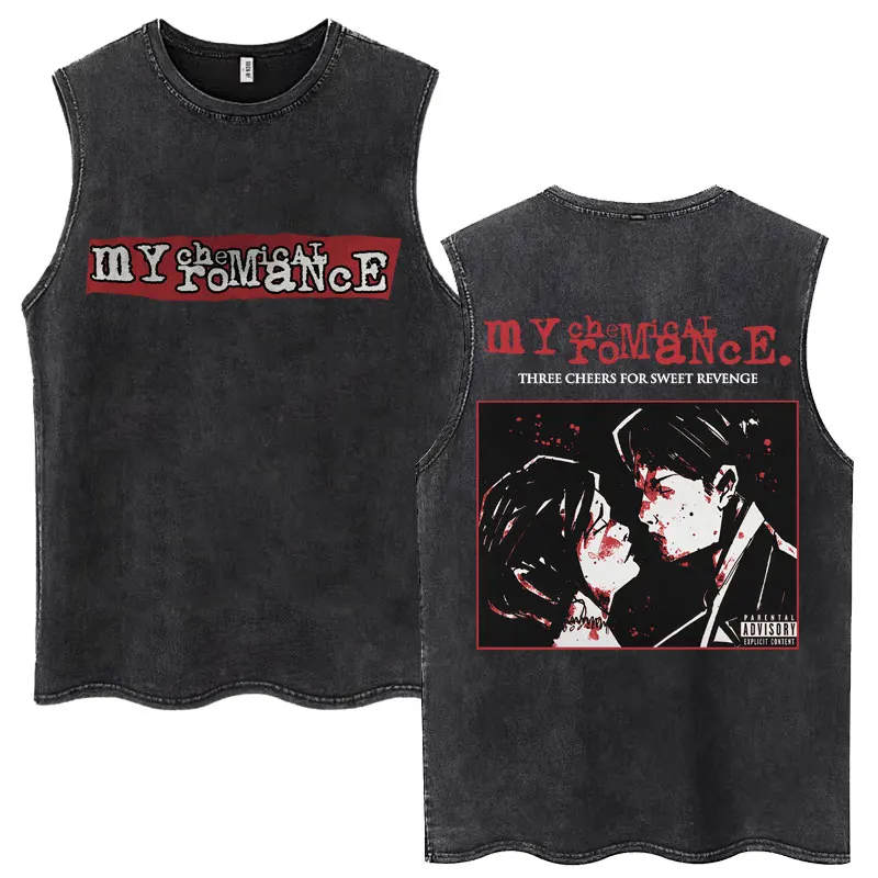 Men's Vintage Washed My Chemical Romance Graphic Sleeveless Tank Top Three Cheers For Sweet Revenge Print Gym Workout Vest