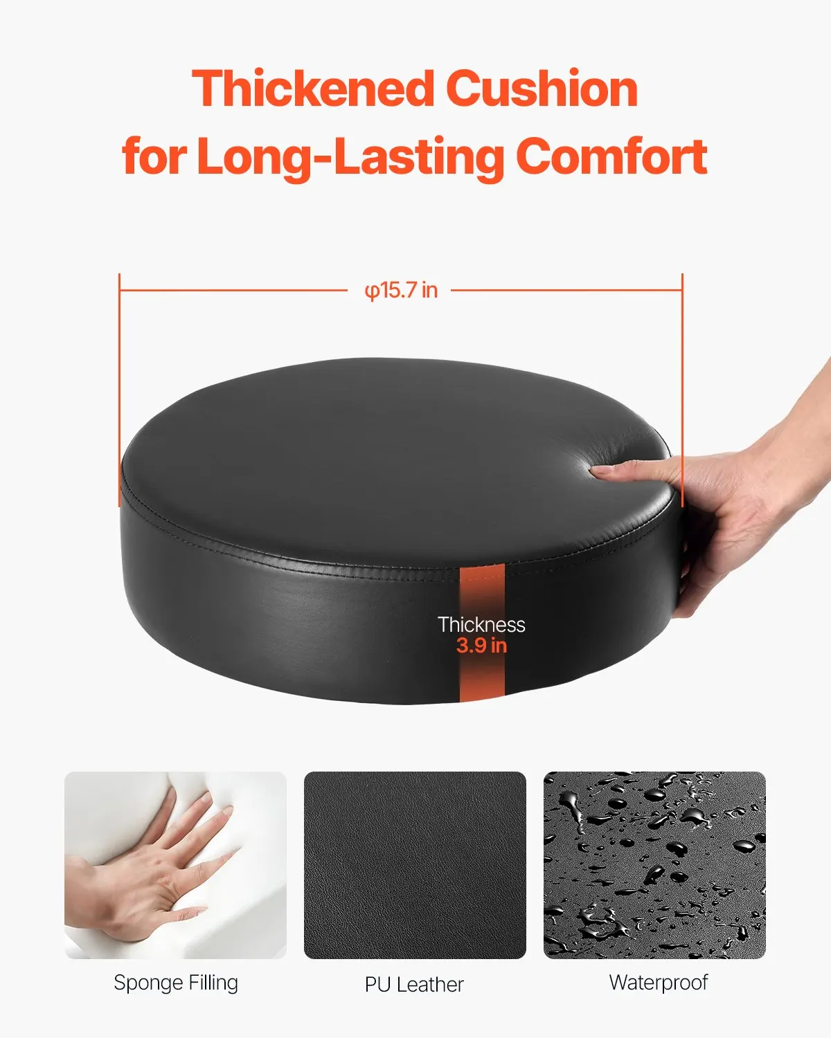 Tabouret de travail pivotant en similicuir noir avec dossier et repose-pieds, réglable en hauteur, capacité de 204 kg, pour salon, spa, massage, clinique, studio de tatouage, barbier