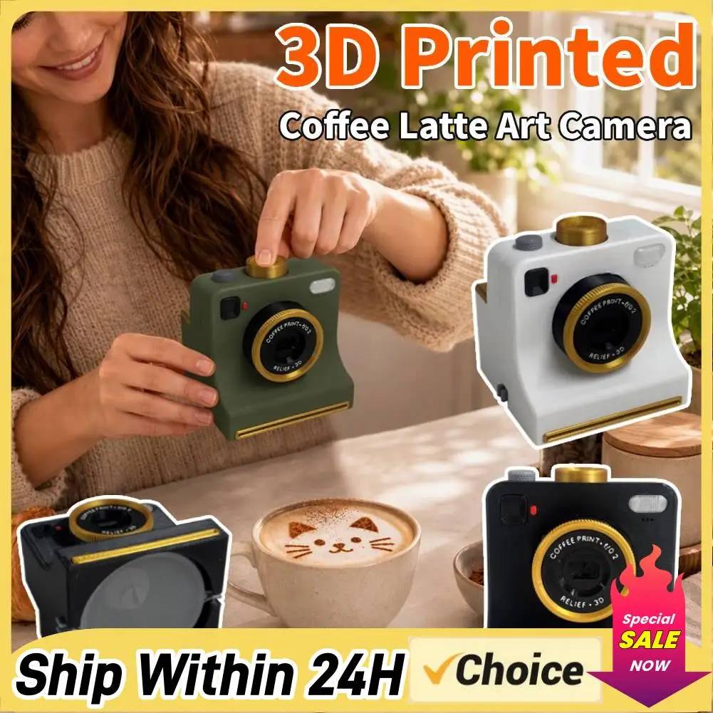 3D Printed Latte Art Camera One‑Touch Coffee Printer with 8 Stencil Card Miniature Instant Camera Coffee Stencils Latte Art Tool