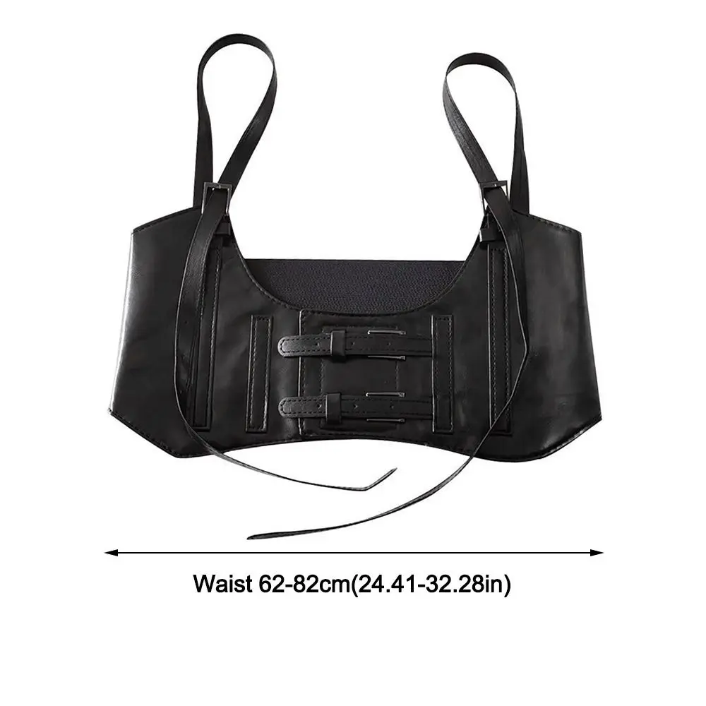 Korset Pinggang Kulit PU Model Underbust, Dapat Disesuaikan, Gaya Gothic, Tali Pengikat Mewah Retro dengan Tali Ikat