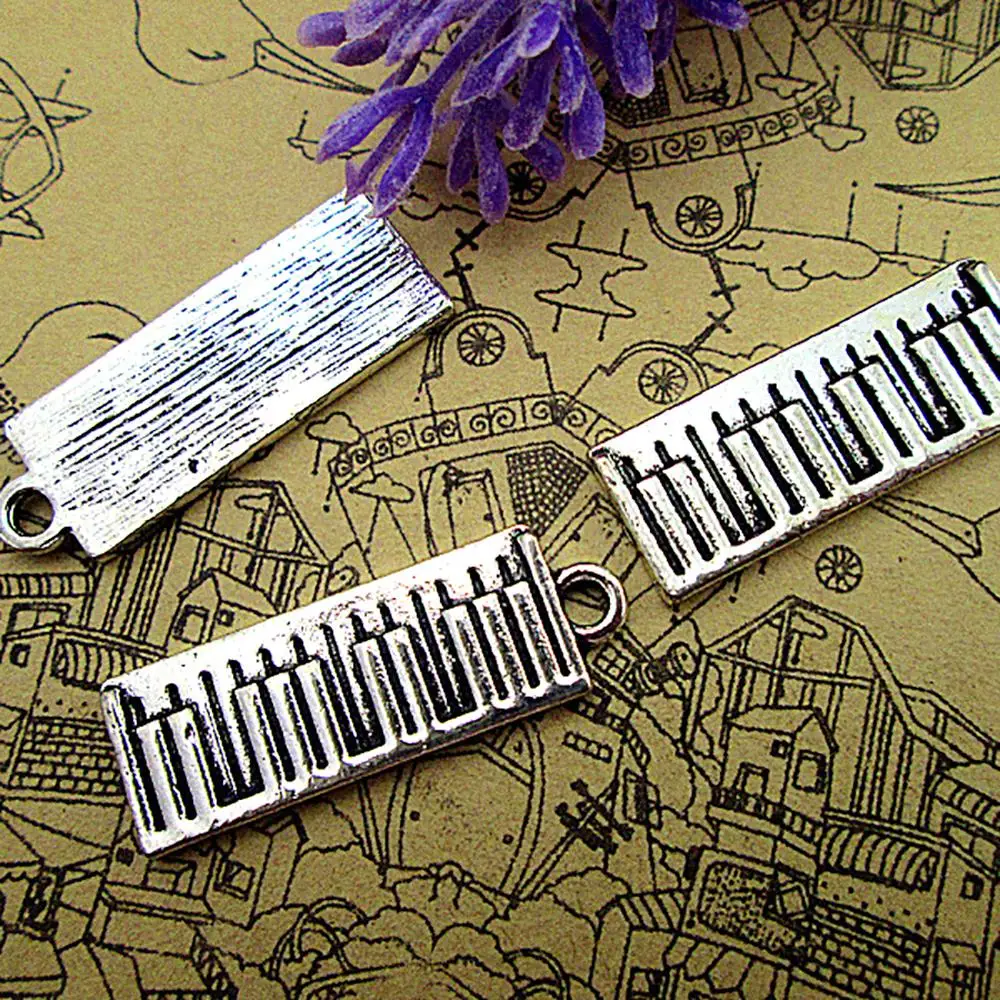 

40pcs--26x8mm Keyboard Music Charms For Jewelry Making Diy Findings Antique Silver Color Alloy Pendants