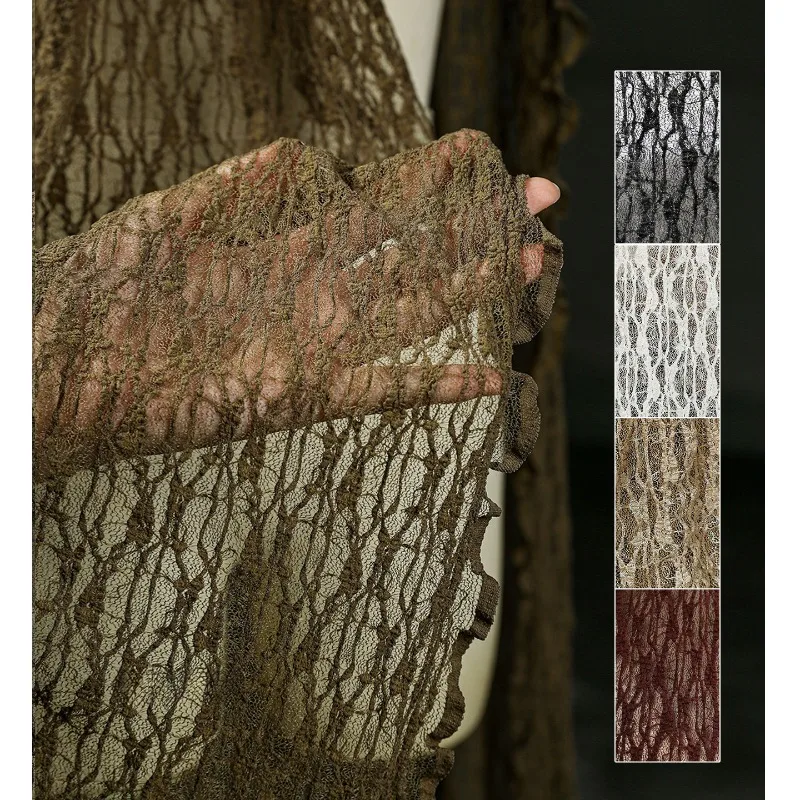Vintage French Fuzzy Mesh Lace Fabric Elastic Sheer Knitted Cloth for Women Cardigan Dress DIY Garment Sewing Fabric