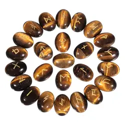 25pcs Natural Crystal Rune Stone Set Flatback Cabochon Stones Engraved Elder Futhark Alphabet Symbol Wiccan For Divination