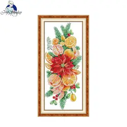 Joy Sunday Cross Stitch Kit Orange Bouquet HD Pattern Aida 16CT 14CT 11CT DMC Threads DIY Hand Embroidery Kit Art Craft New Hot