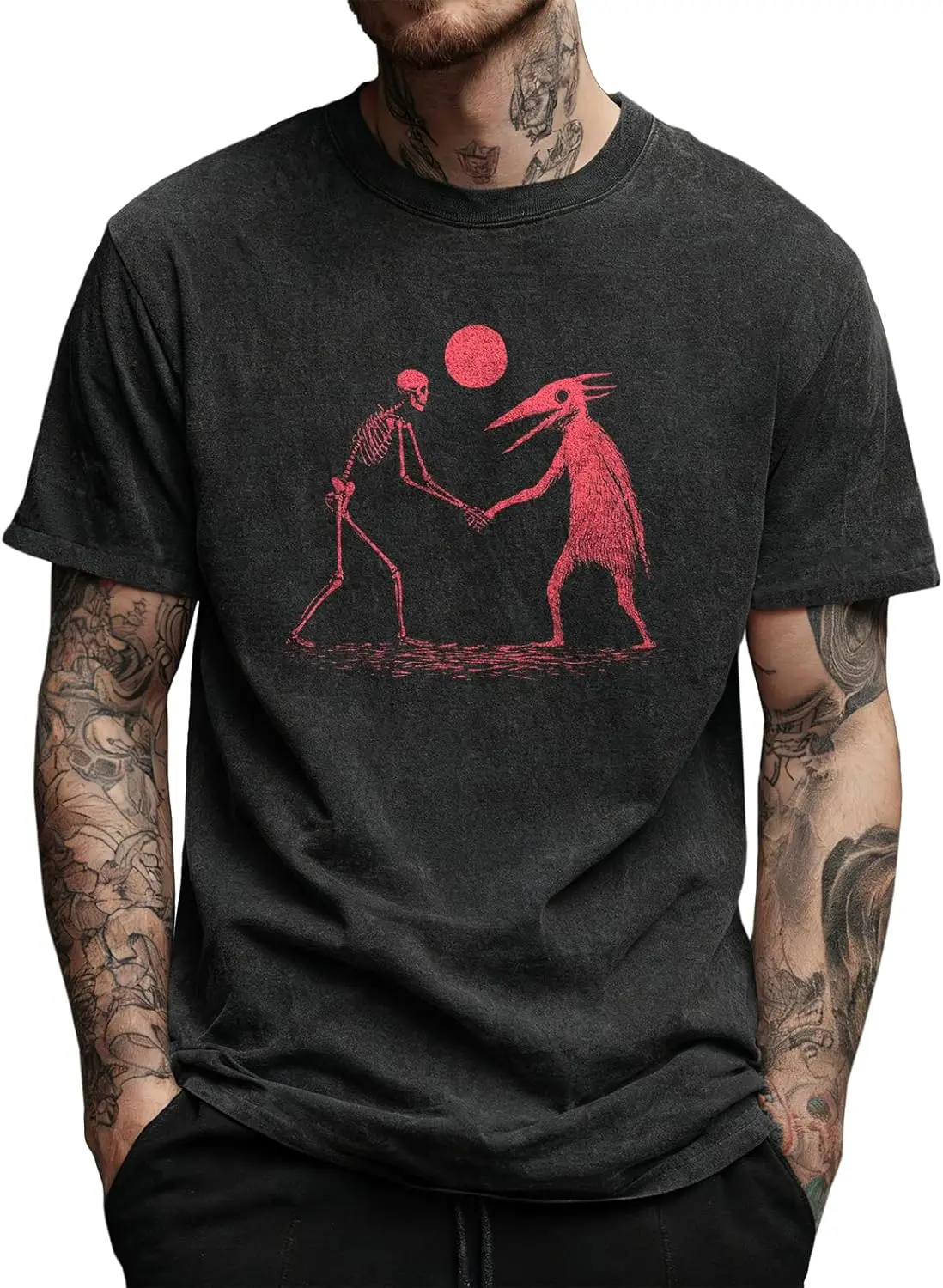 Unisex Summer Basic Black Short Sleeve T-Shirts Novelty Funny Cartoon Print Graphic Tees Crewneck Relaxed Fitted Comfy 100%