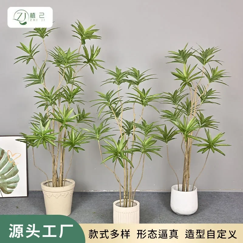 Artificial Lily Bamboo Brazil Iron Tree Large Floor Potted Plant Fake Greenery for Indoor Home Mall Office Soft Decoration